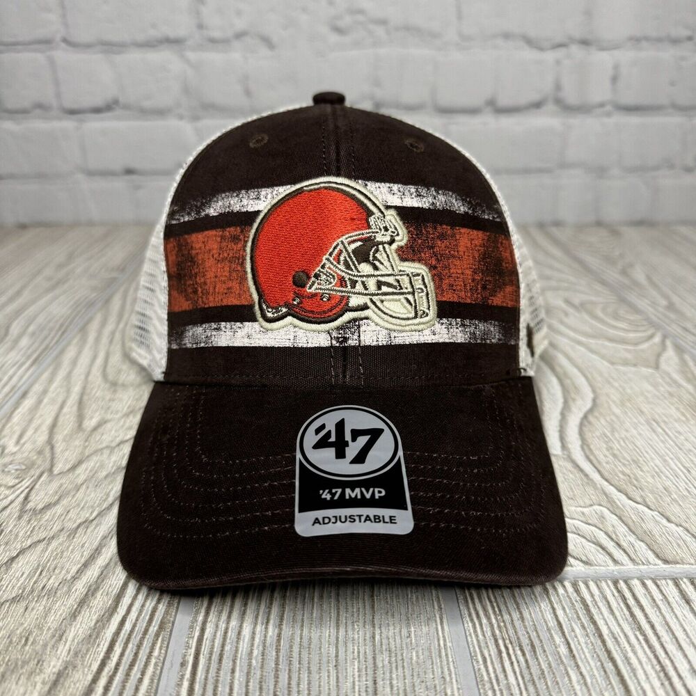 47 Brand MVP Cleveland Browns Helmet Logo Snapback Trucker Hat Distressed New